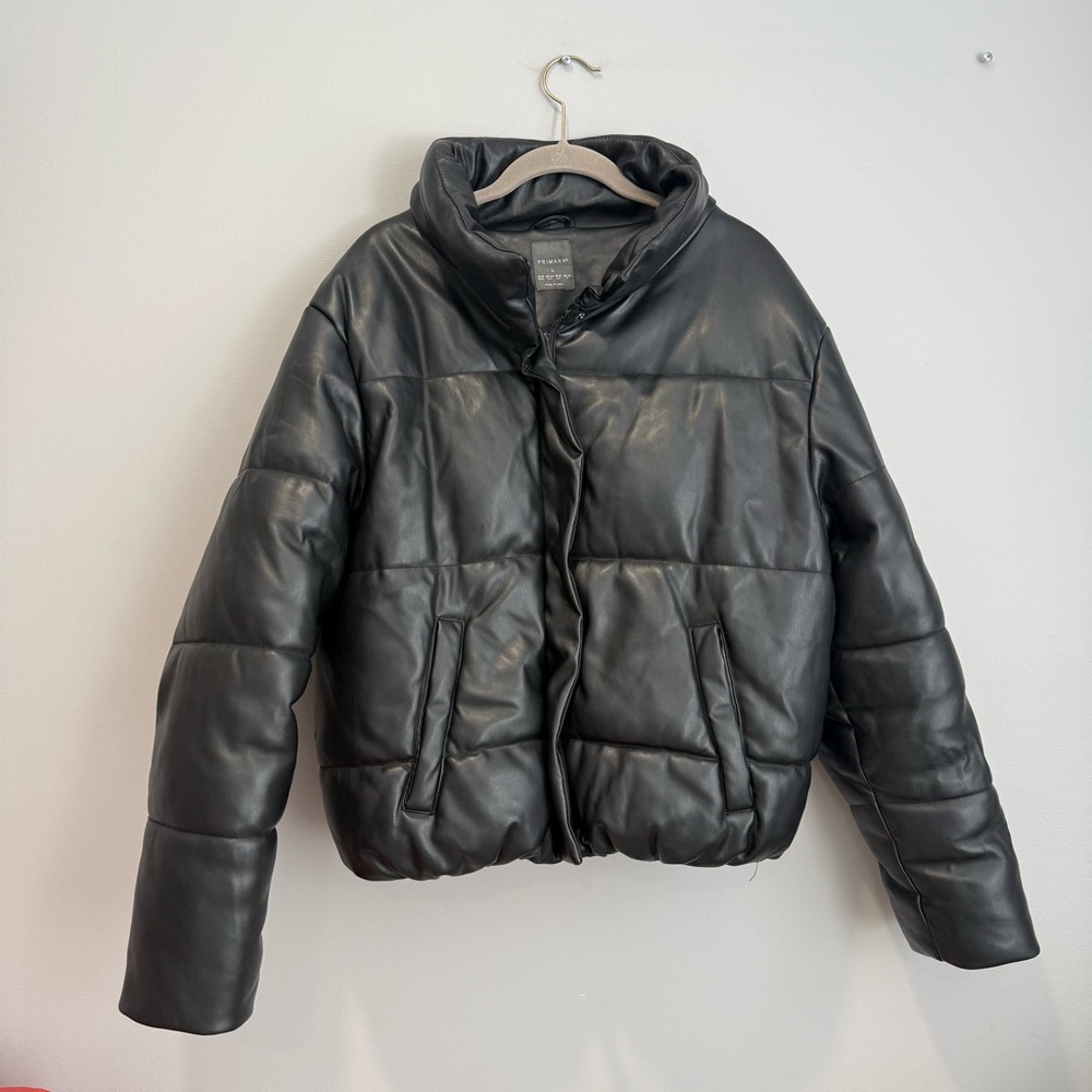 Primark Black Leather Puffer Jacket